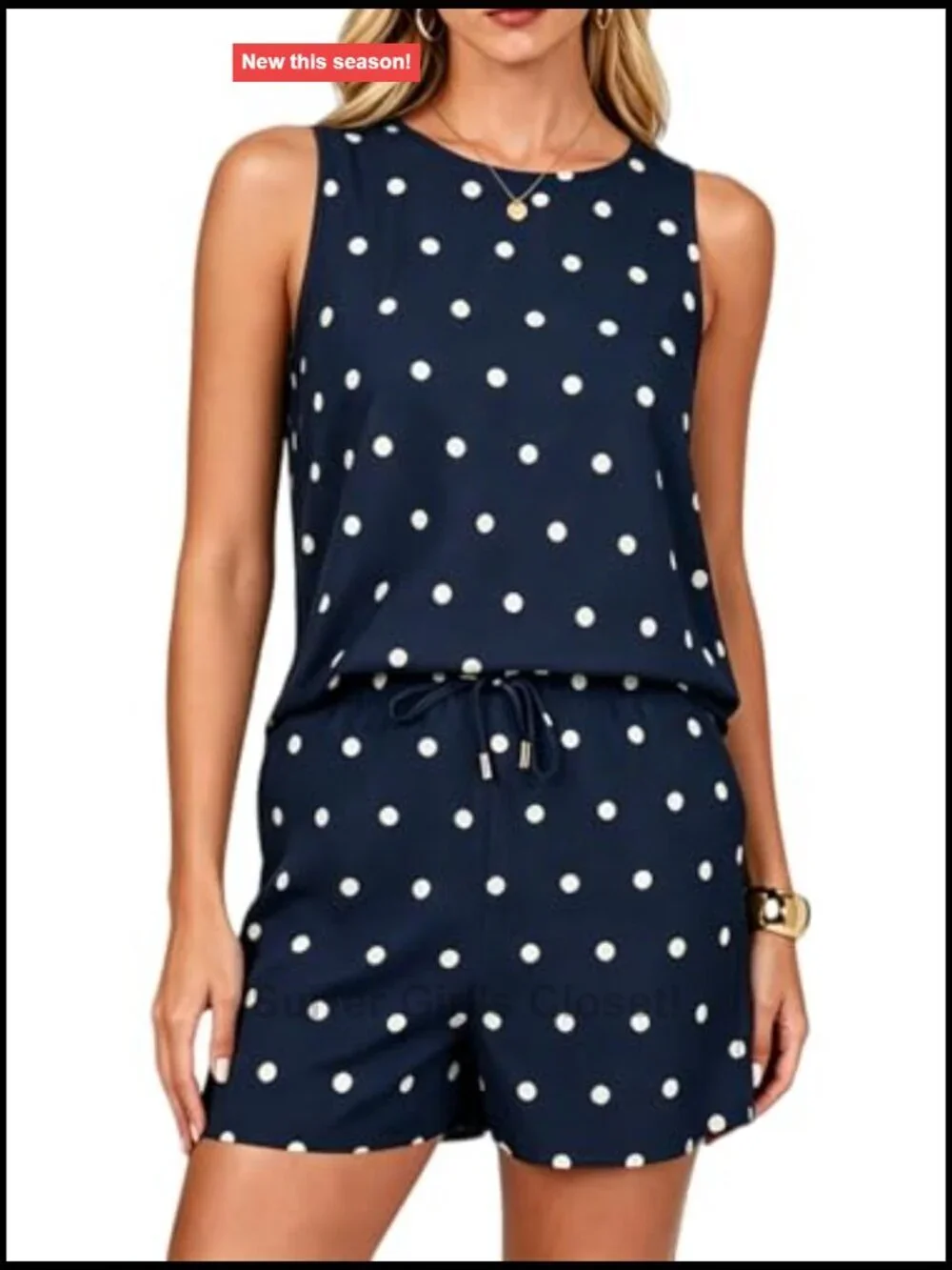 Sleeveless Crewneck Polka Dot 2 Piece Set Elastic Waist Shorts Lounge Outfits